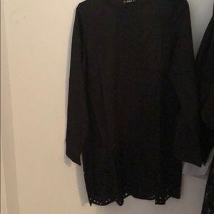 Black long sleeve dress with lace on the bottom